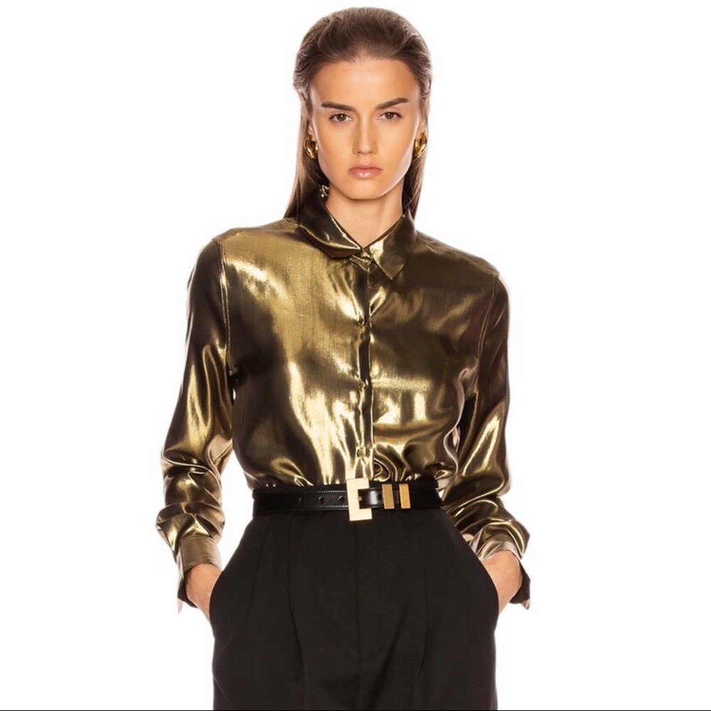 ✨ Equipment Femme Burnel Womens Silk Metallic Button-Down Top Small with tags ✨